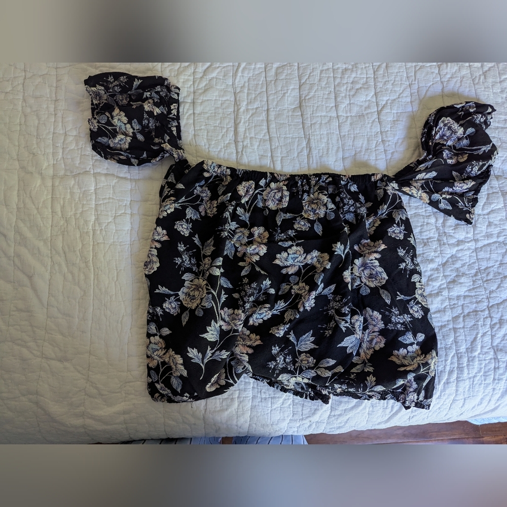 Floral Black Off-Shoulder Women's Top